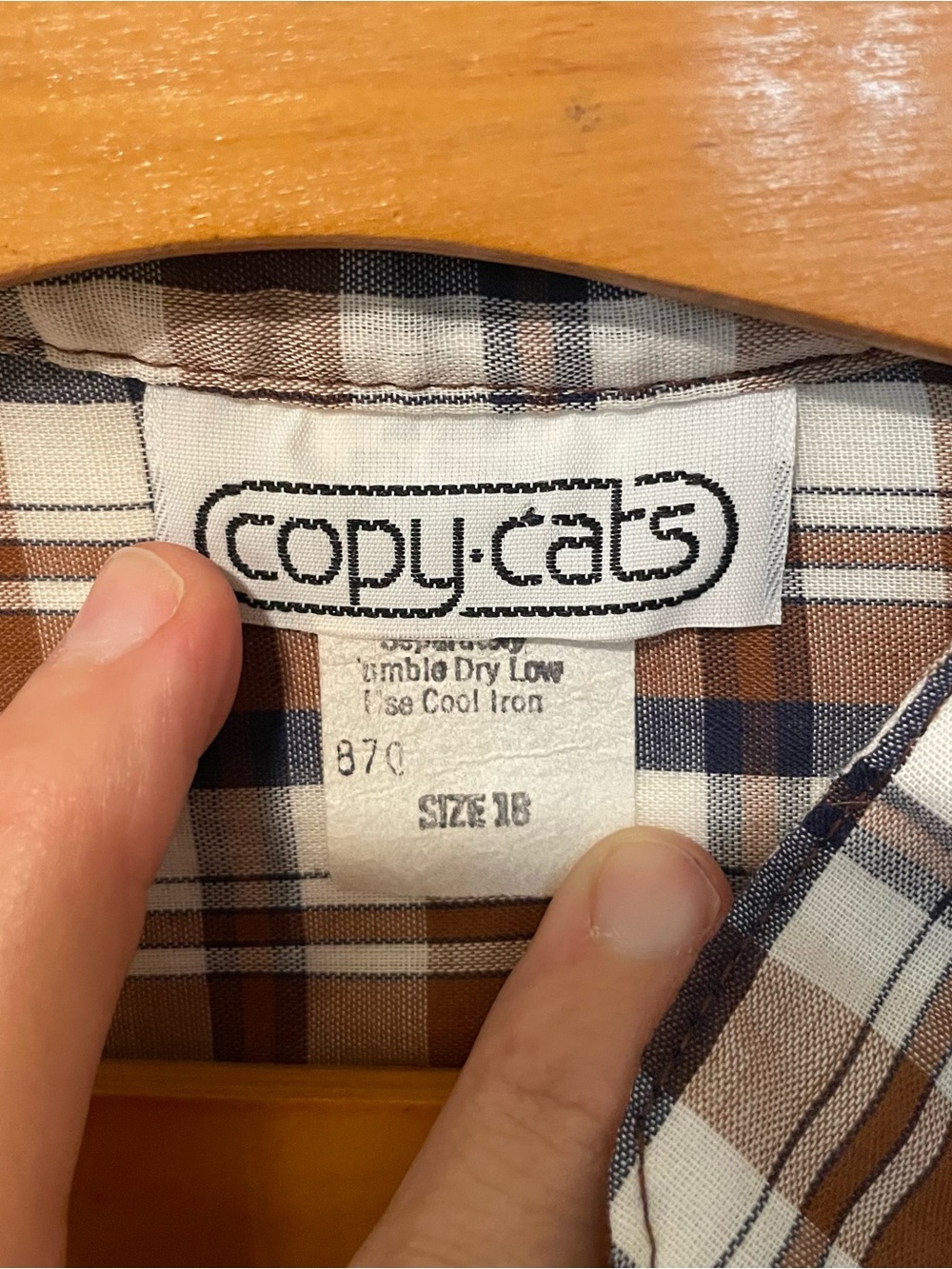 Vintage 70s/80s Copy-Cats Plaid Mandarin Collar Henley Blouse - Picture 4 of 6